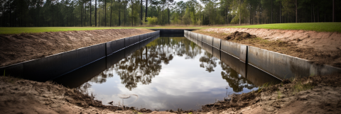 A captivating image of a well - designed water management system, a stormwater drainage infrastructure 